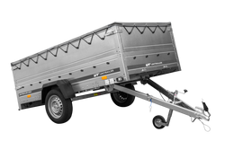 Przyczepka jednoosiowa na resorach 264x125 UNITRAILER GARDEN 264/R KIPP z burtami BIS, stelażem H-0 i plandeką szarą