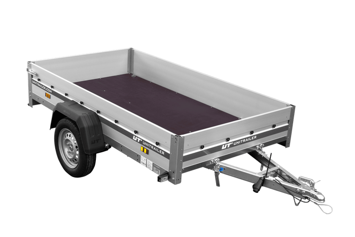 Przyczepka samochodowa na resorach z burtami aluminiowymi 230x125 Unitrailer Garden 230/R KIPP ALU