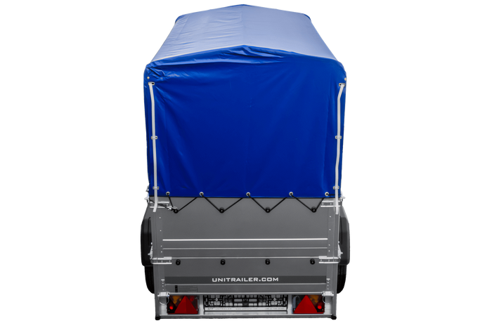 Przyczepka samochodowa 200x106 UNITRAILER GARDEN 200 KIPP z burtami BIS, stelażem H-800 i pokrowcem niebieskim