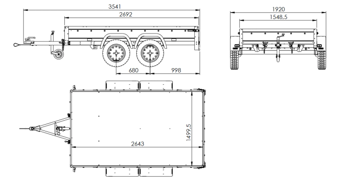 Przyczepka dwuosiowa 264x150 UNITRAILER GARDEN 265/2 KIPP z burtami BIS, stelażem H-0 i pokrowcem niebieskim