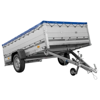 Przyczepka jednoosiowa z burtami aluminiowymi 264x150 Unitrailer Garden 265 KIPP ALU z burtami BIS, stelażem H-0 i pokrowcem niebieskim