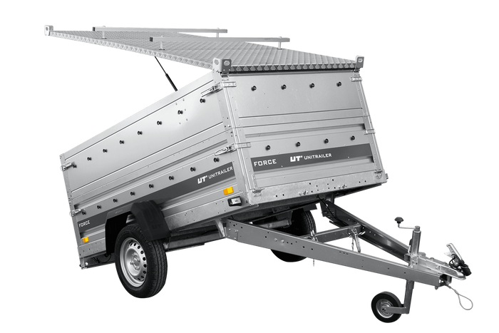 Przyczepka samochodowa 230x125 UNITRAILER FORCE 230 KIPP z burtami BIS i pokrywą aluminiową