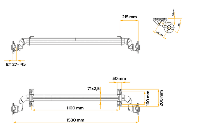 Oś niehamowana AL-KO OPTIMA do przyczepki 750kg 1100mm 1530mm 4x100