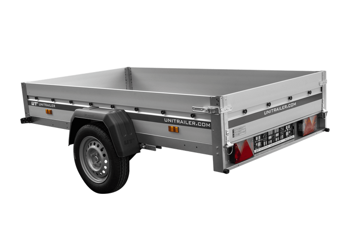 Przyczepka samochodowa na resorach z burtami aluminiowymi 230x125 Unitrailer Garden 230/R KIPP ALU