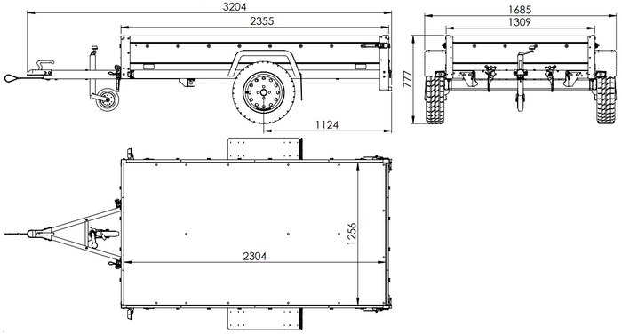 Przyczepka samochodowa z burtami aluminiowymi 230x125 Unitrailer Garden 230 KIPP ALU ze stelażem H1100 i pokrowcem niebieskim