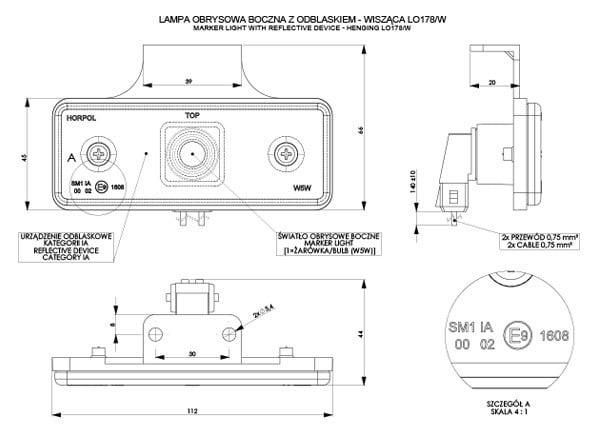 Lampa obrysowa HORPOL LO 178/W uniwersalna z wieszakiem 