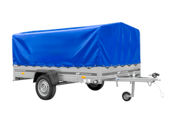Przyczepka jednoosiowa na resorach 264x150 UNITRAILER GARDEN 265/R KIPP ze stelażem H-800 i pokrowcem niebieskim