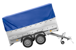 Przyczepka lekka 264x150 UNITRAILER GARDEN 265/2 KIPP z burtami BIS, stelażem H-800 i pokrowcem niebieskim